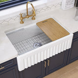 GETPRO Farmhouse Sink 33X20 Fireclay White Kitchen Sink with Workstation Single Bowl Farm Sink Apron Front Single Bowl Modern Sink with Luxury Bottom Grid and Kitchen Sink Drain