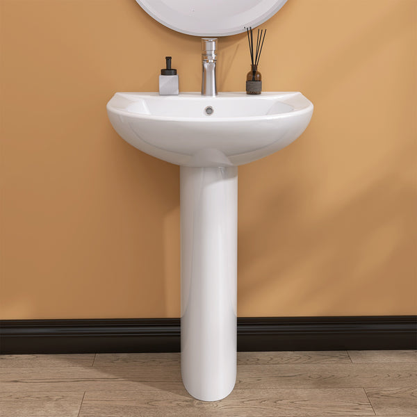 HOMLYLINK Pedestal Sink White 3 Hole, 26 X 20 Inch Large Bathroom Pedestal Sink Combo, Rectangular, 1 Overflow Hole, 3 Faucet Hole, Pure White