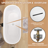 GETPRO Acrylic Free standing Tub 65 inch - Double Walled Insulation Freestanding Bathtub, Adjustable Soaking Tub with Linear Slotted Overflow and Removable Chrome Drain 65x29.5 Inch Matt White