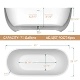 GETPRO Acrylic Free standing Tub 65 inch - Double Walled Insulation Freestanding Bathtub, Adjustable Soaking Tub with Linear Slotted Overflow and Removable Chrome Drain 65x29.5 Inch Matt White