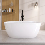 GETPRO Free Standing Tub Acrylic 55inch Curve Edge Freestanding Bathtub Adjustable Soaking Tub Alone with Integrated Slotted Overflow and Removable Chrome Drain Anti-clogging Glossy White