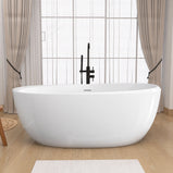 GETPRO Freestanding Bathtub 67 inch - Acrylic Free Standing Tub,Adjustable Standing Soaking Tub with Integrated Slotted Overflow and Removable Chrome Anti-clogged Drain Glossy White