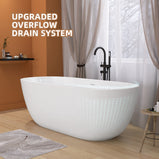 GETPRO Acrylic Free standing Tub 65 inch - Double Walled Insulation Freestanding Bathtub, Adjustable Soaking Tub with Linear Slotted Overflow and Removable Chrome Drain 65x29.5 Inch Matt White