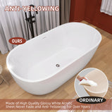 GETPRO Acrylic Free standing Tub 65 inch Double Walled Insulation Freestanding Bathtub, Adjustable Soaking Tub with Linear Slotted Overflow and Removable Chrome Drain 65x29.5 Inch glossy White