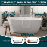 GETPRO Free Standing Tub 59 inch Acrylic Freestanding bathtub Glossy White Adjustable Alone Soaking Tub with Integrated Slotted Overflow and Removable Chrome Anti-clogged Drain