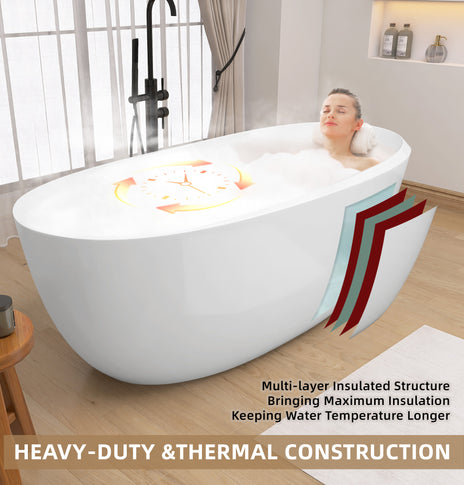 GETPRO Freestanding Bathtub 67 inch - Acrylic Free Standing Tub,Adjustable Standing Soaking Tub with Integrated Slotted Overflow and Removable Chrome Anti-clogged Drain Glossy White