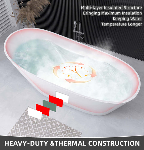 GETPRO Free Standing Tub Acrylic 67 inch, Oval Shape Freestanding Bathtub, Adjustable Alone Soaking Tub with Integrated Slotted Overflow and Chrome Pop-up Drain Anti-clogging Glossy White