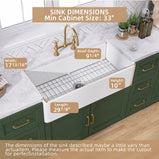 GETPRO White Farmhouse Sink 30 inch Fireclay Apron Front Single Bowl Kitchen Sink Deep Drop In Farm Sink Undermount with Custom Bottom Grid & Strainer Drain