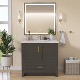 GETPRO 36" Bathroom Vanity Cabinet With Sink Combo Set, Modern Solid Wood Frame Bathroom Storage Vanity With Single Sink, Led Lighted Mirror, 2 Soft Closing Doors & 1 Full Extension Drawers