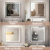 36 in. W x 36 in. H Large Square Framed Defogger Touch Sencer Wall Mounted LED Lighted Bathroom Vanity Mirror in Black