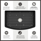 GETPRO Black Farmhouse Sink 33" L X 21" W Fireclay Apron Front Farm Sink Large Capacity Deep Curved Kitchen Sinks with Accessories Protective Bottom Grid and Strainer