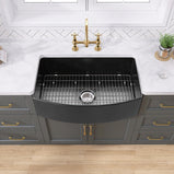 GETPRO Black Farmhouse Sink 33" L X 21" W Fireclay Apron Front Farm Sink Large Capacity Deep Curved Kitchen Sinks with Accessories Protective Bottom Grid and Strainer