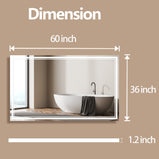 30 in. W x 36 in. H Large HD Rectangular Frameless Smart Touch Sencer Wall Mounted LED Bathroom Vanity Mirror in Silver