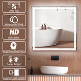 36 in. W x 36 in. H Large Square Framed Defogger Touch Sencer Wall Mounted LED Lighted Bathroom Vanity Mirror in Black