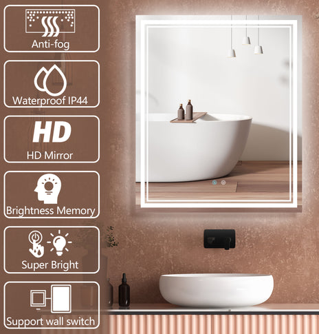 30 in. W x 36 in. H Large HD Rectangular Frameless Smart Touch Sencer Wall Mounted LED Bathroom Vanity Mirror in Silver