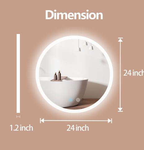 24 in. W x 24 in. H Large Round Light Smart Backlit Frameless Defogger Wall Mounted LED Bathroom Vanity Mirror in Silver