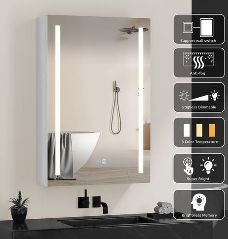GETPRO Lighted LED White Medicine Cabinet with Mirror 30x20 inch Medicine Cabinets Defogger Aluminum Bathroom Medicine Cabinet 3 Color Lighting Modes Brightness Dimmable