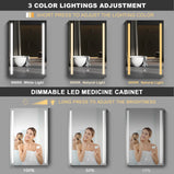 GETPRO Lighted LED White Medicine Cabinet with Mirror 30x20 inch Medicine Cabinets Defogger Aluminum Bathroom Medicine Cabinet 3 Color Lighting Modes Brightness Dimmable