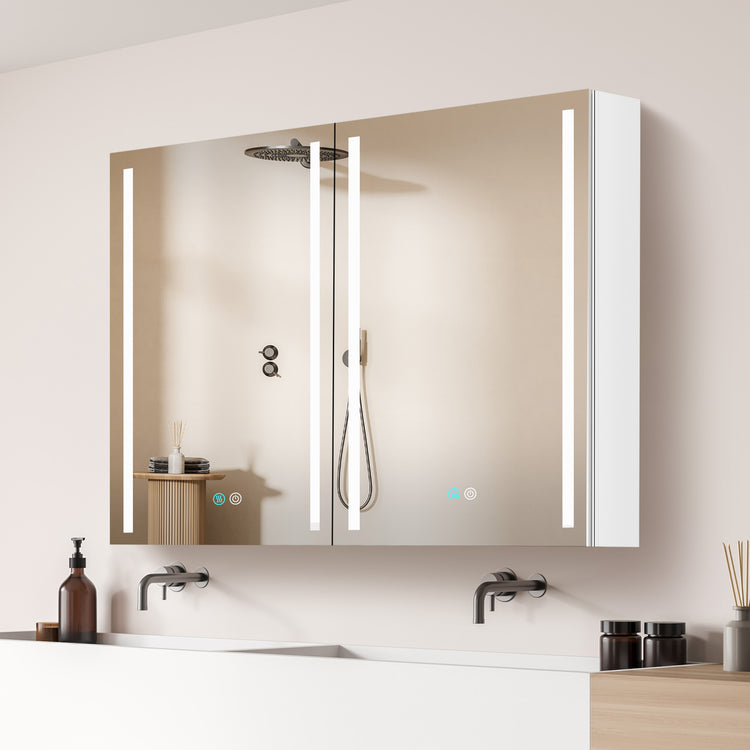GETPRO Medicine Cabinets 40 W X 30 H LED Medicine Cabinet with Mirror for Bathroom Double Doors Modern Medicine Cabinet with Lights Anti-fogger 3 Color Lights Dimmable Brightness with Big Storage