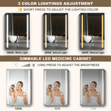 GETPRO Medicine Cabinets 60X30 LED Lighted Bathroom Medicine Cabinet 3X Magnifying Mirror Anti-fogger Dimmable Light Brightness Large Modern 3 Doors Medicine Cabinet White Alumimum Waterproof
