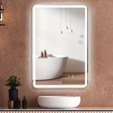 GETPRO 24 in. W x 36 in. H Large Rectangular Frameless Anti-Fog Dimmable Wall Mounted Lighted Bathroom Vanity Mirror in Silver