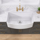 GETPRO White Farmhouse Sink 30 inch Curved Apron Front Farm Sink Fireclay Big Single Bowl Kitchen Sink Arc Shaped Deep Large Capacity with Accessories Protective Bottom Grid and Kitchen Sink Strainer