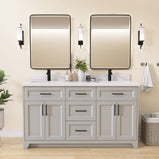 GETPRO 60" Light Grey Bathroom Vanity Cabinet With Sink Combo Set, Modern Solid Wood Frame Bathroom Storage Vanity With Single Sink, Led Lighted Mirror, 2 Soft Closing Doors & 1 Full Extension Drawers