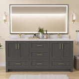 GETPRO 72" Bathroom Vanity Cabinet With Sink Combo Set, Modern Solid Wood Frame Bathroom Storage Vanity With Double Sink, Led Lighted Mirror, 5 Soft Closing Doors & 4 Full Extension Drawers