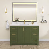 GETPRO 48" Bathroom Vanity Cabinet With Sink Combo Set, Modern Solid Wood Frame Bathroom Storage Vanity With Single Sink, Led Lighted Mirror, 2 Soft Closing Doors & 6 Full Extension Drawers