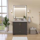 GETPRO 36" Bathroom Vanity Cabinet With Sink Combo Set, Modern Solid Wood Frame Bathroom Storage Vanity With Single Sink, Led Lighted Mirror, 2 Soft Closing Doors & 1 Full Extension Drawers