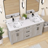 GETPRO 60" Light Grey Bathroom Vanity Cabinet With Sink Combo Set, Modern Solid Wood Frame Bathroom Storage Vanity With Single Sink, Led Lighted Mirror, 2 Soft Closing Doors & 1 Full Extension Drawers