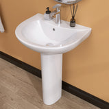 GETPRO Pedestal Sink 33 Inch x 22 Inch Bathroom Pedestal Sink Ceramic Pedestal Sink For Bathroom Glossy White Pedestal Sink Bath Pedestal Sink Combo Rectangle American Standard