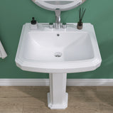 GETPRO Pedestal Sink 34 Inch x 27 Inch Bathroom Pedestal Sink Ceramic Pedestal Sink For Bathroom Glossy White Pedestal Sink Bath Pedestal Sink Combo Rectangle American Standard