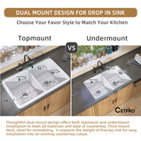 GETPRO Drop in Kitchen Sink 32 X 19 Topmount & Undermount Kitchen Sink Dual Mount White Kitchen Sink Double Bowl Fireclay Farmhouse Kitchen Sinks with Modern Accessory Kit