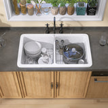 GETPRO Drop in Kitchen Sink 32 X 19 Topmount & Undermount Kitchen Sink Dual Mount White Kitchen Sink Double Bowl Fireclay Farmhouse Kitchen Sinks with Modern Accessory Kit