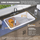 GETPRO Drop in Kitchen Sink 33 X 20 Topmount & Undermount Kitchen Sink Dual Mount White Kitchen Sink Single Bowl Fireclay Farmhouse Kitchen Sinks with Modern Accessory Kit
