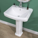 GETPRO Pedestal Sink 34 Inch x 27 Inch Bathroom Pedestal Sink Ceramic Pedestal Sink For Bathroom Glossy White Pedestal Sink Bath Pedestal Sink Combo Rectangle American Standard