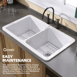 GETPRO Drop in Kitchen Sink 32 X 19 Topmount & Undermount Kitchen Sink Dual Mount White Kitchen Sink Double Bowl Fireclay Farmhouse Kitchen Sinks with Modern Accessory Kit