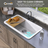 GETPRO Drop in Kitchen Sink 33 X 20 Topmount & Undermount Kitchen Sink Dual Mount White Kitchen Sink Single Bowl Fireclay Farmhouse Kitchen Sinks with Modern Accessory Kit