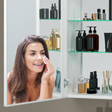 GETPRO Lighted Medicine Cabinets 40x30 inch LED Medicine Cabinet Mirror for Bathroom White Aluminum Surface Mount Anti-fogger Function 3 Color Temperature Adjustable Brightness