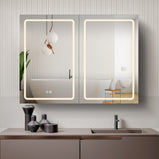 GETPRO 40x30 inch LED Mirror Lighted Medicine Cabinet Double Door Bathroom Medicine Cabinets with Lights Large Capacity Surface Wall Mounted with Defogger 3 Color Adjustable Lighting Dimmer Aluminum