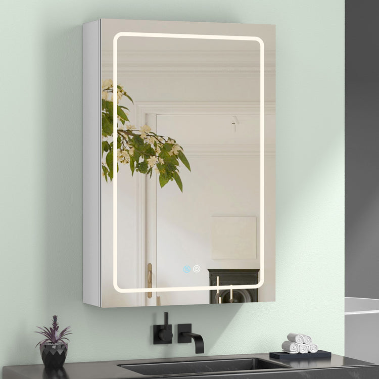 Medicine Cabinet with LED Mirror for Bathroom Anti-Fog Lighted Medicine Cabinet, Wall Mounted (24 inch32 inch), Size: 24 x 32, White