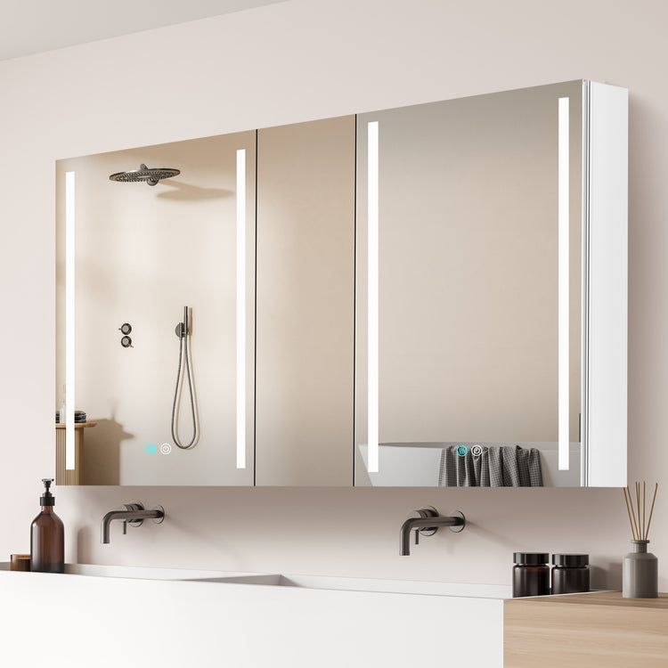 GETPRO Medicine Cabinets 50 W X 30 H LED Medicine Cabinet with Mirror for Bathroom Double Doors Modern Medicine Cabinet with Lights Anti-fogger 3 Color Lights Dimmable Brightness with Big Storage