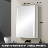 GETPRO Lighted LED White Medicine Cabinet with Mirror 30x20 inch Medicine Cabinets Defogger Aluminum Bathroom Medicine Cabinet 3 Color Lighting Modes Brightness Dimmable