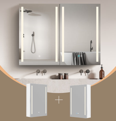 GETPRO Medicine Cabinets 40 X 30 LED Lighted Medicine Cabinet with Lights for Bathroom Double Doors Adjustable Height 3X Magnifying Mirror Anti-fogger 3 Color Lights Dimmable Brightness