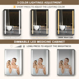 GETPRO Medicine Cabinets 40 X 30 LED Lighted Medicine Cabinet with Lights for Bathroom Double Doors Adjustable Height 3X Magnifying Mirror Anti-fogger 3 Color Lights Dimmable Brightness