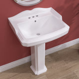GETPRO Pedestal Sink 35 Inch x 23 Inch Bathroom Pedestal Sink Ceramic Pedestal Sink For Bathroom Glossy White Pedestal Sink Bath Pedestal Sink Combo Rectangle American Standard