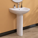 GETPRO Pedestal Sink 33 Inch x 22 Inch Bathroom Pedestal Sink Ceramic Pedestal Sink For Bathroom Glossy White Pedestal Sink Bath Pedestal Sink Combo Rectangle American Standard