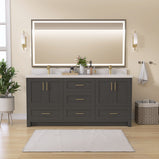 GETPRO 72" Bathroom Vanity Cabinet With Sink Combo Set, Modern Solid Wood Frame Bathroom Storage Vanity With Double Sink, Led Lighted Mirror, 5 Soft Closing Doors & 4 Full Extension Drawers