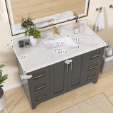 GETPRO 48" Bathroom Vanity Cabinet With Sink Combo Set, Modern Solid Wood Frame Bathroom Storage Vanity With Single Sink, Led Lighted Mirror, 2 Soft Closing Doors & 6 Full Extension Drawers